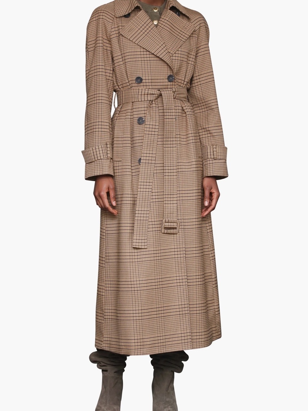 Avec Les Filles PLAID BELTED MAXI TRENCH COAT XS